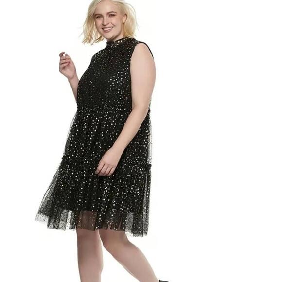 POPSUGAR Dresses & Skirts - Popsugar Dress Womens Size 3X Black Aline Sleeveless‎ Ruffle Star Plus Size